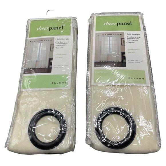 Ellery sheer panel victoria ivory set of 2 ring 59" width 84" length READ NEW - Picture 1 of 6